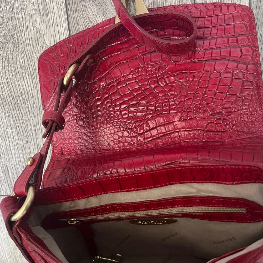 Brahmin Dark Red Croc-Embossed Leather Crossbody Bag - Picture 4 of 10